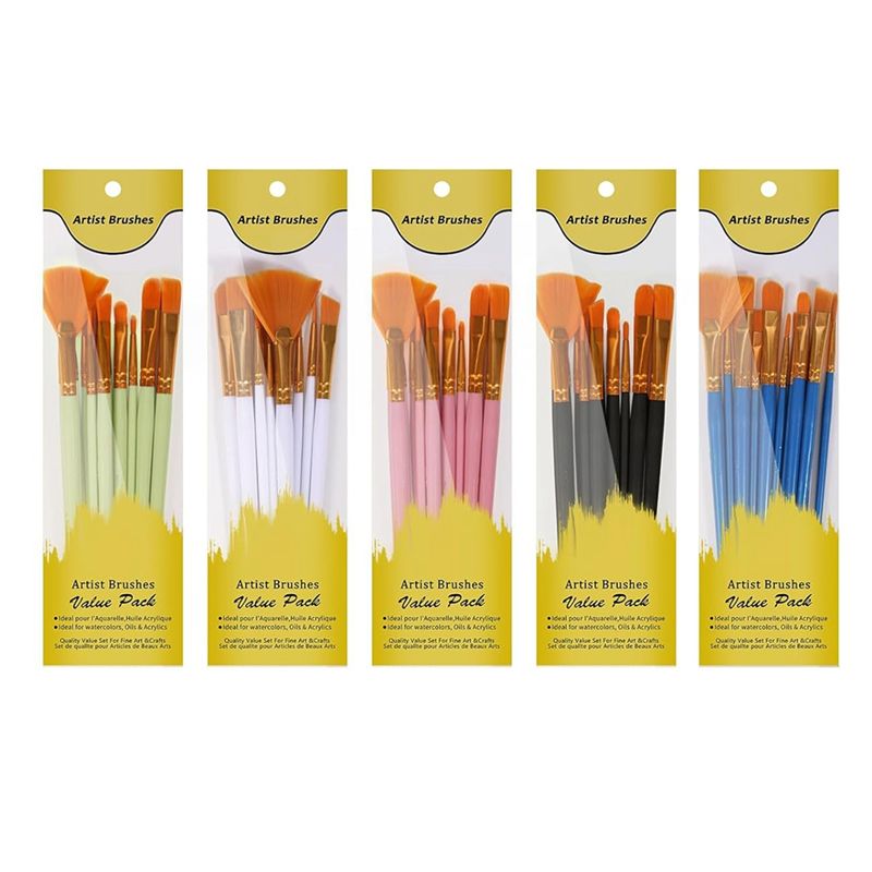 Gouache Paint Set - M12K-Acryl-Pinselset, 5 Packungen/60 Stück Aquarellpinsel, Nylon-Pinselkopf,