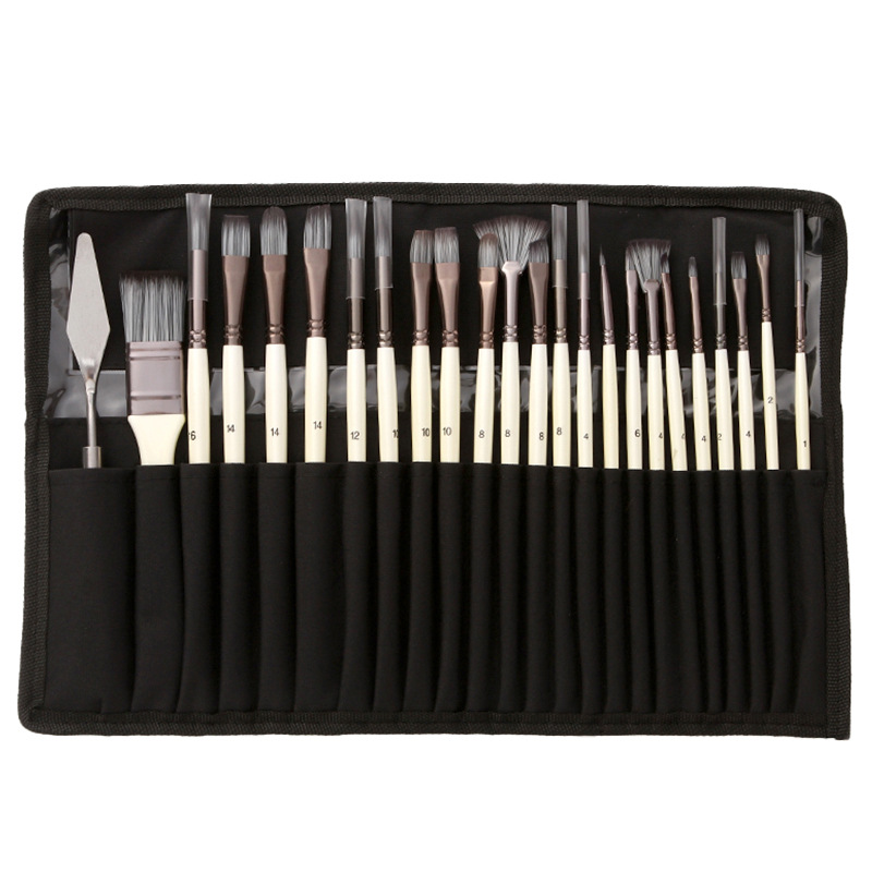 Gouache Paint Set - 24-teiliges Pinsel-Set mit aufrollbarer Leinwandtasche, Pinsel
