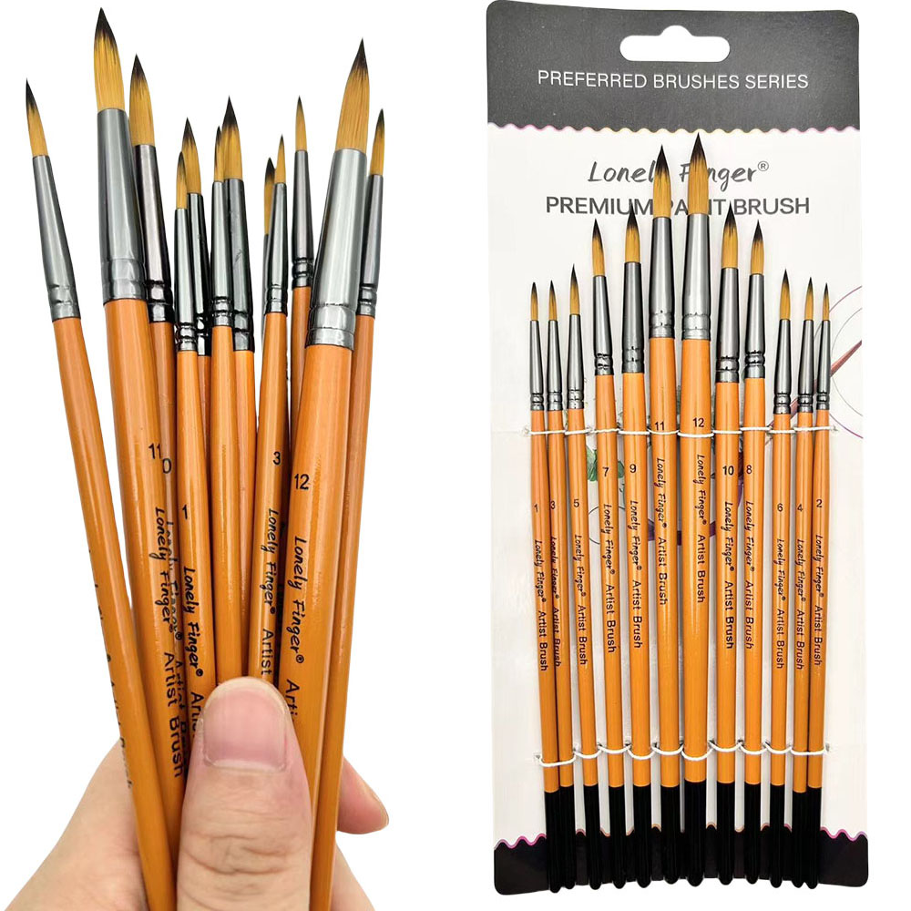 Gouache Paint Set - 12-teiliger professioneller Künstler-Malpinsel, Ölgemälde-Aquarellpinsel-Set für Öl,